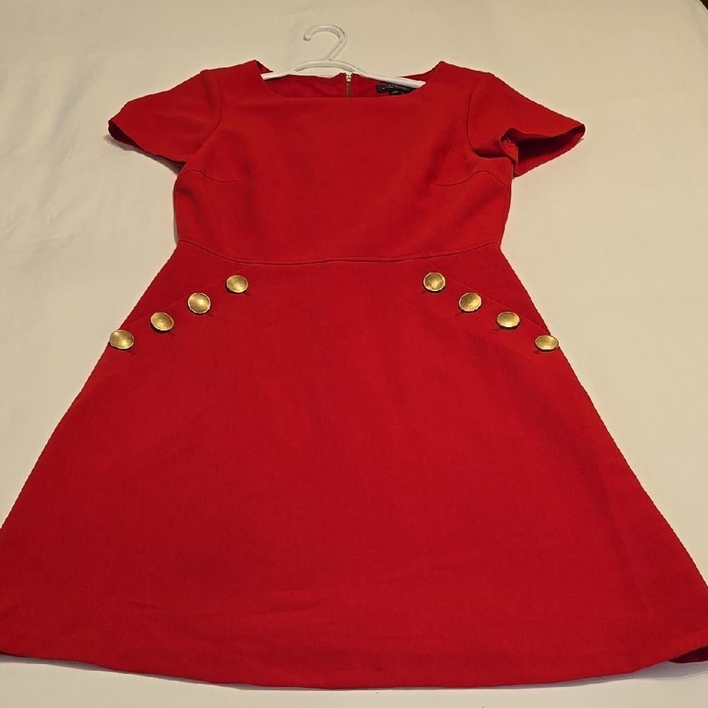 Tahari Red Dress with Gold Accents